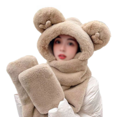 Kipopo用品 滑雪板 滑雪 防寒 魔鬼氈 帽子 圍巾 手套 一體成型, 卡其色, 1個