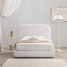 SAF New 머쉬룸 조야원단 패브릭 높은헤드 침대 프레임 단품 방문설치, 미색