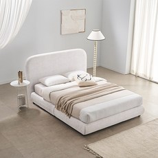 SAF New 머쉬룸 조야원단 패브릭 높은헤드 침대 프레임 + 9존 독립스프링 매트리스 세트 방문설치, 미색(프레임), 화이트(매트리스)