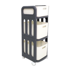 ONE HOUSE 日出附輪移動收納架 OH-R200A, 灰白泥, 3層