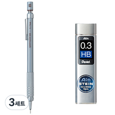 Pentel 飛龍文具 Graph Gear 500 PG513 自動鉛筆 + Ain Stein HB 筆芯套組, 0.3mm, 3組