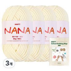 니뜨 나나 뜨개실 50g x 4p + 니팅맵 mini 세트, 3개, 02 아이보리