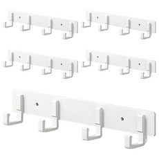 免鑽孔黏貼式多用途壁掛掛鉤衣架掛架 4鉤, 白色, 5個