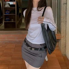 메이첼 여성용 라운드넥 소매 라인 긴팔 티셔츠 04747