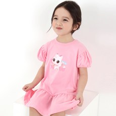 PremierFam 女童許願貓泡泡袖傘狀短袖洋裝