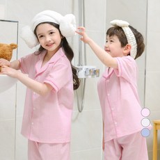 bonumam 兒童涼感透氣甜夢條紋泡泡紗睡衣上下套裝