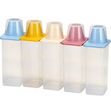 cimelax 方形穀物密封保鮮罐 DOOR MINI Set 5入 冰箱拉門專用容器 帶刻度量杯蓋, 1.3L, 1組, 顏色隨機, 10.8*8.8*27cm