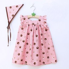 蘑菇孩童泰迪熊連衣裙圍裙+兜帽, 粉色, 1組