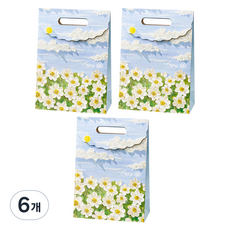 Greenuer 油畫風禮物包裝紙袋 L 32 x 24 x 10.5 cm, 白花, 6個