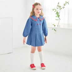 MARI N MORI 女童雙排扣丹寧連身裙