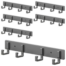 免鑽孔黏貼式多用途壁掛掛鉤衣架掛架 4鉤, 灰色, 6個