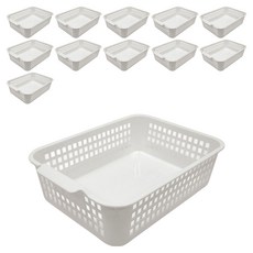 elelliving 多功能收納整理薄型籃, 白色, 12個