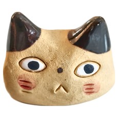 日本 美濃燒 粗陶 貓顏 筷架, 橘貓, 1個