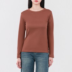 엘쏘 여성용 피치 소프트 루즈핏 베이직 라운드넥 무지 긴팔 티셔츠