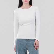 엘쏘 여성용 피치 소프트 루즈핏 베이직 라운드넥 무지 긴팔 티셔츠