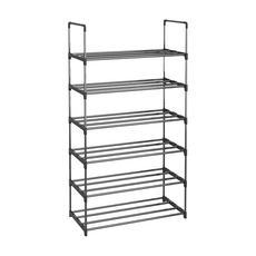 德利生活 簡易多層不鏽鋼鞋架, 4層/6層/7層, 碳鋼+塑膠, 黑色