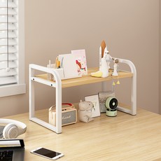 Leven Art書桌整理空間收納多功能小型置物架, 白色 + 木紋色, 2層