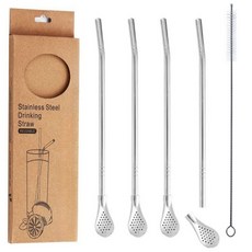 Ello Thames不鏽鋼吸管 21cm 4入+清潔刷組合 銀色, 1組