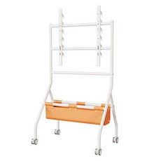 台灣 Life plus 32~75吋可移動式電視架/電視掛架/電視推車 奶酪白 附皮革收納籃, YSTC-07S, 1個