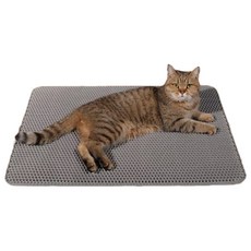 雙層耐磨防水透氣貓砂墊, 底部防滑設計, TPE橡膠發泡材料, 易清洗, 特大(75 x 55cm), 灰色, 1個