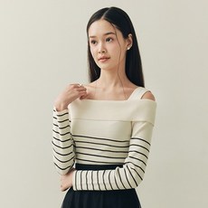 제로스트릿 여성용 스트라이프 언발란스 오프숄더 스웨터