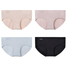 ONE BOY 無尺碼無鋼圈舒適無痕內褲4件組, 黑色 + 柔灰藍 + 蜜桃茶 + 膚色