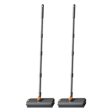 二合一旋轉地板刷(刮水掃把/浴室刷子/長柄刷/浴室清潔刷), 2個, 灰色