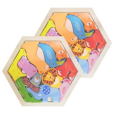 葉子小舖 木製六角拼圖 野生動物 適用15歲以上 2個, 1組, 12片