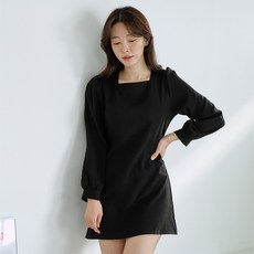 PEONIST 泡泡袖抓皺迷你洋裝, 黑色