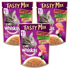 위스카스 어덜트 고양이 테이스티 믹스 습식사료, 해산물, 70g, 3개
