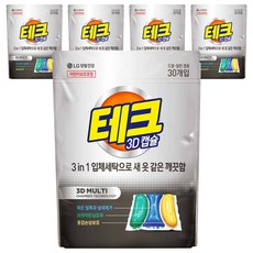 테크 3D 캡슐세제 3챔버 일반드럼 겸용 리필, 30개입, 5개
