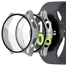 루아르모 갤럭시워치 액정보호 강화유리 풀커버 케이스 2p, 실버, 투명