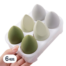 에이홉 다양한 모양의 소프트 에어쿠션퍼프 6구 + 보관함 세트, 6세트, 그린