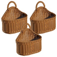 BUBU藤製壁掛籃, 單色, 3個