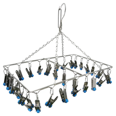 雙手萬能 方型不鏽鋼秒收曬衣夾 32夾, 不易變形生鏽, 封閉式防風掛鉤, 銀色, 1個