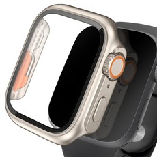 Imall Apple Watch 相容 Ultra st 鋼化玻璃全包覆邊框保護殼, 鈦金色