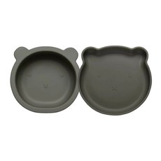 Sweet Lil' Monster 怪獸寶貝 好自信 熊熊矽膠吸盤學習碗盤組 柔軟材質 底部吸盤, 墨綠色, 1組