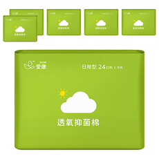 icon 愛康 透氧抑菌棉 衛生棉, 日用型(24cm), 9片, 6包