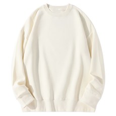 320G 純色圓領大學T - 男女同款厚磅落肩情侶大學T, 均碼, 杏色, 1件