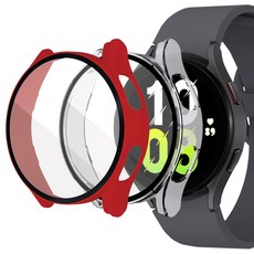 루아르모 갤럭시워치 액정보호 강화유리 풀커버 케이스 2p, 레드, 투명