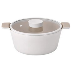 NEOFLAM 台灣原廠公司貨 VULCAN系列 鑄造雙耳湯鍋 電磁底, 24cm, 白色, 1個