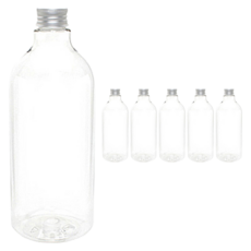 DN1000 透明飲料容器 鋁製銀蓋, 1L, 6個