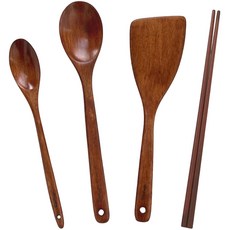 Kitaun 漆木炊具 4 件套, 單色, 湯匙(大)+湯匙(小)+飯勺+筷子