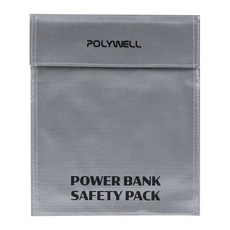 POLYWELL 寶利威爾 行動電源安全收納袋 鋰電池防爆袋 絕緣保護 耐高溫 PW15-T65-1258 18 x 23cm, 1個, 灰色