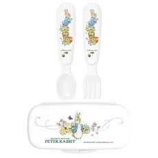 EDISON mama KJC 嬰幼兒學習餐具組, 叉子 + 湯匙 + 收納盒, 彼得兔, 1組
