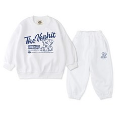 VENHIT 童款捲毛熊圖案棉質雙面布大學T運動長褲組