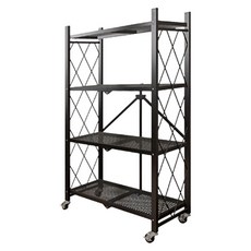 折疊置物架 滾輪貨架 125 x 35 x 100 黑色, 4層