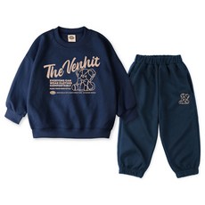 VENHIT 童款捲毛熊圖案棉質雙面布大學T運動長褲組