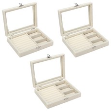 PICKYPICKS 絲絨飾品珠寶收納整理盒, 3個, 米色 A