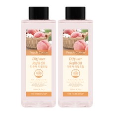 더허브샵 디퓨저 리필오일, 피치코튼, 200ml, 2개